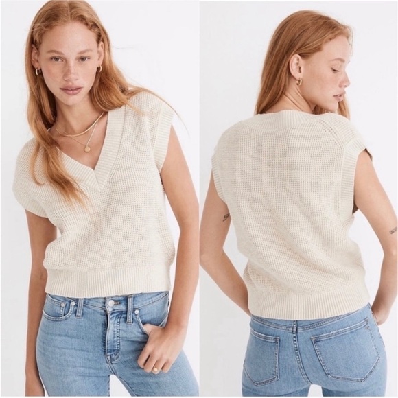 Madewell Sweaters - Madewell Waffle Knit V Neck Sweater Vest Oatmeal Cream Color Size Large Women’s
